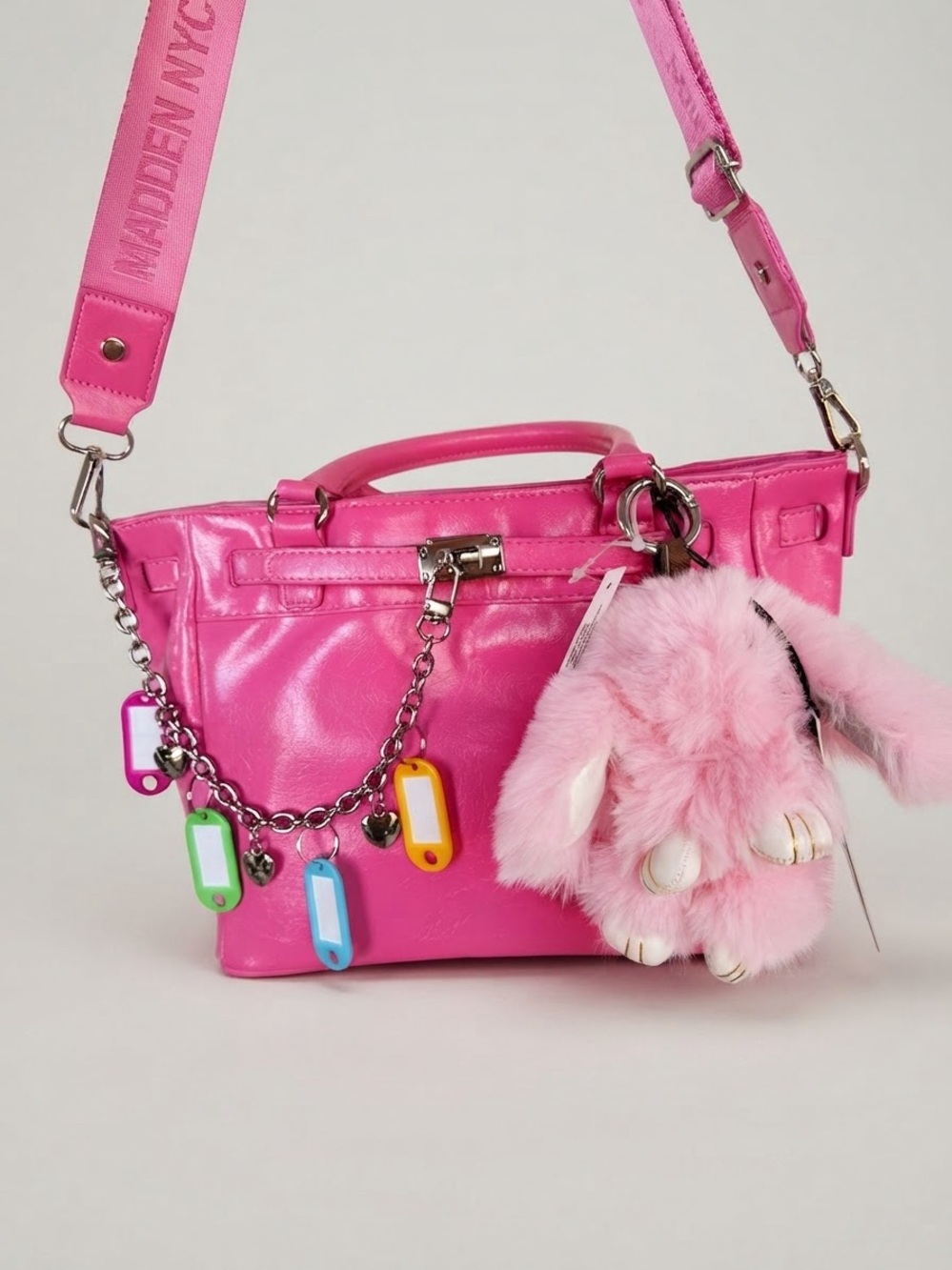 NWT Madden NYC Pink Women's Top Handle Satchel, Plush Charm & Keychain Bag Viral